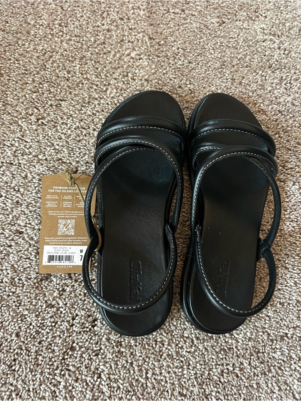 OluKai Black Double-Strap Slide Sandals